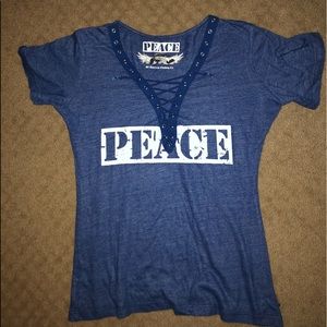(Girls) peace blue short sleeve shirt